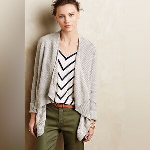 Anthropologie Moth Gray Draped Pointelle Open Cardigan Sweater Medium Petite